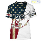 Walleye Fishing American Flag Custom Long Sleeve Fishing Shirts, Personalized Patriotic Fishing Gifts UV clothing