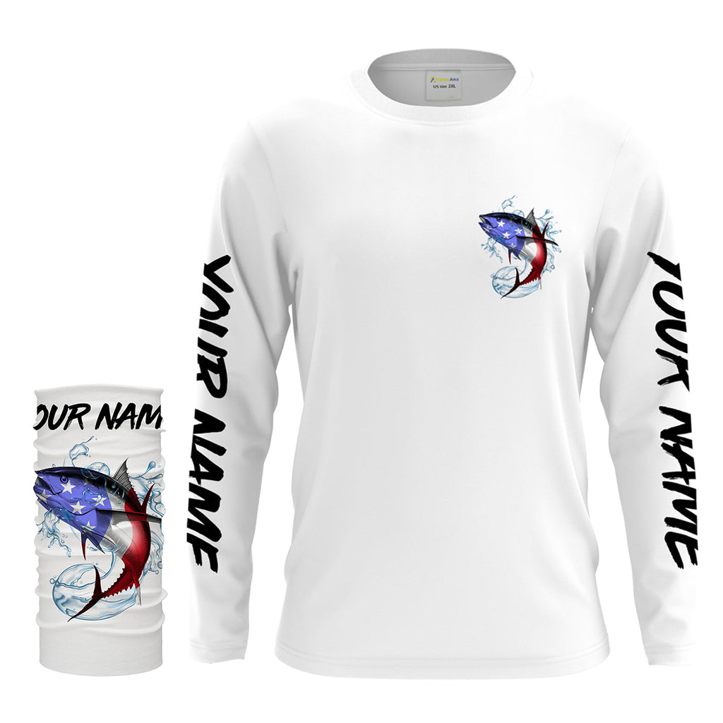 Tuna Fishing American Flag Custom performance Long Sleeve Fishing Shirts, Patriotic Fishing gifts