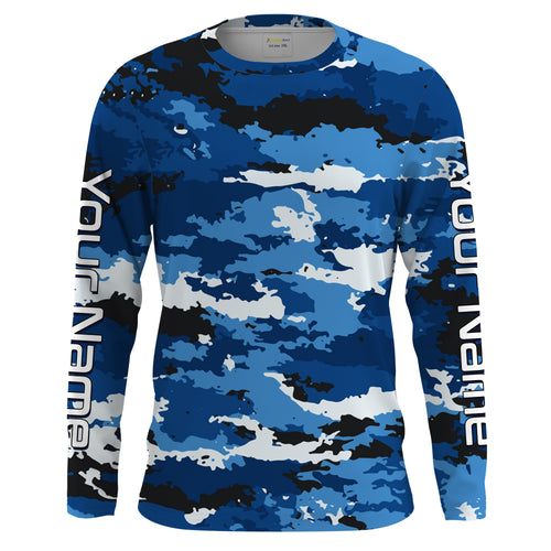 Blue camo Custom UV Long Sleeve performance Fishing Shirts, camouflage Fishing apparel