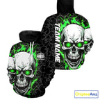 Custom Green Flame Skull Bowling Shirts And, Bowling Team Hoodie Bowling Shirts