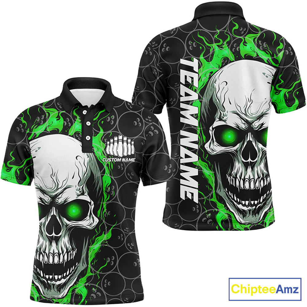 Personalized Skull Bowling Shirt Custom Team'S Name Flame Bowler Jerseys