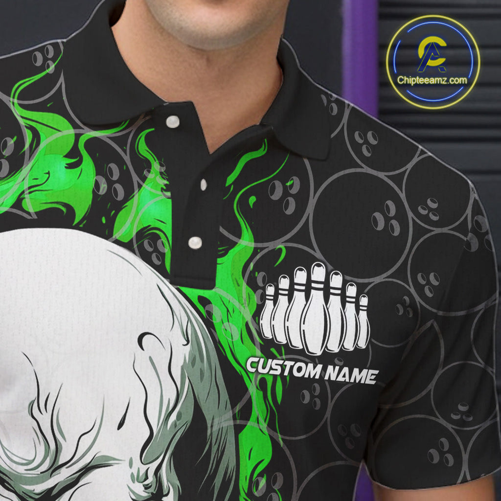 Personalized Skull Bowling Shirt Custom Team'S Name Flame Bowler Jerseys