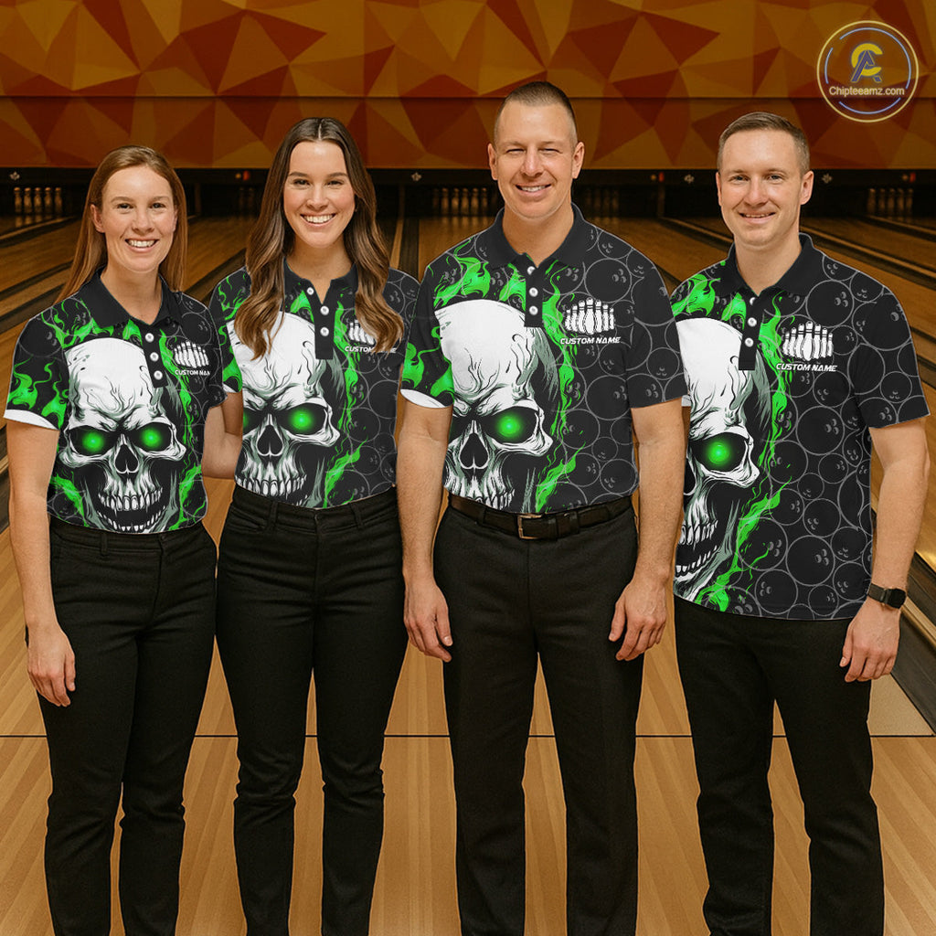 Personalized Skull Bowling Shirt Custom Team'S Name Flame Bowler Jerseys