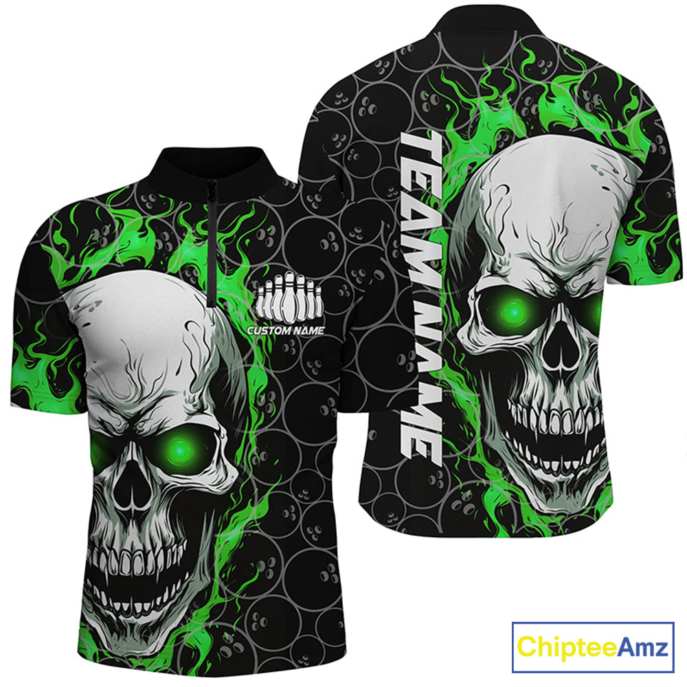 Personalized Skull Bowling Shirt Custom Team'S Name Flame Bowler Jerseys