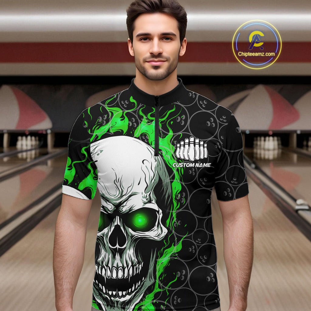 Personalized Skull Bowling Shirt Custom Team'S Name Flame Bowler Jerseys