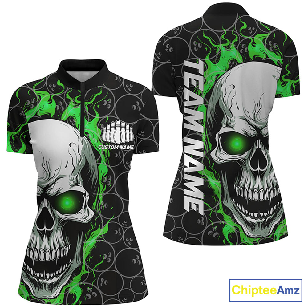 Personalized Skull Bowling Shirt Custom Team'S Name Flame Bowler Jerseys