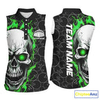 Custom Green Flame Skull Bowling Shirts, Bowling Team Sleeveless Bowling Shirts