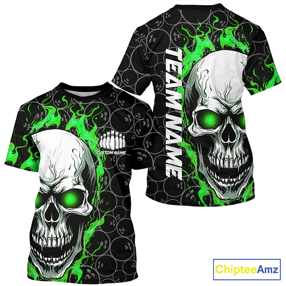 Custom Green Bowling T Shirts, Bowling Team 3D All Over Printed Shirt Bowling Jersey