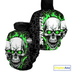 Custom Green Flame Skull Bowling Shirts And, Bowling Team Hoodie Bowling Shirts