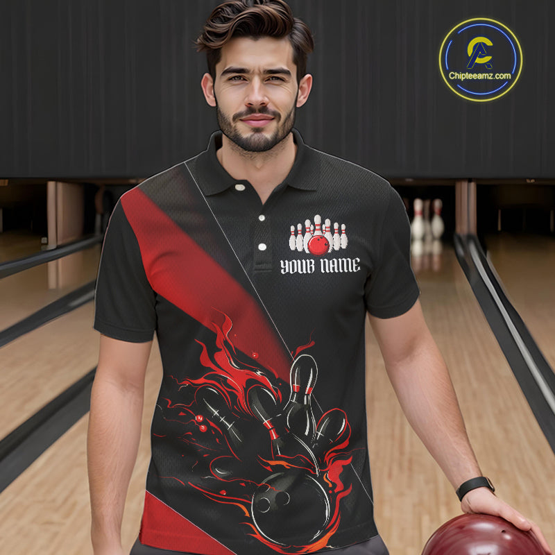 Black And Red Custom Name Bowling Tournament Jerseys And, Bowling Team Shirts