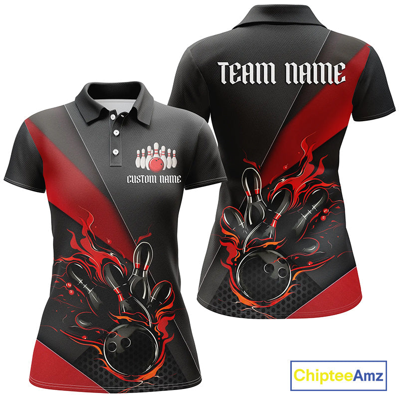 Black And Red Custom Name Bowling Tournament Jerseys, Bowling Team Shirts