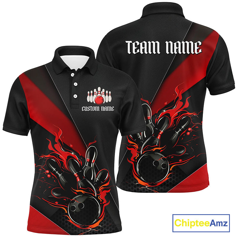 Multi Colors And Styles Custom Name Fire Flame Bowling Team Shirts, And