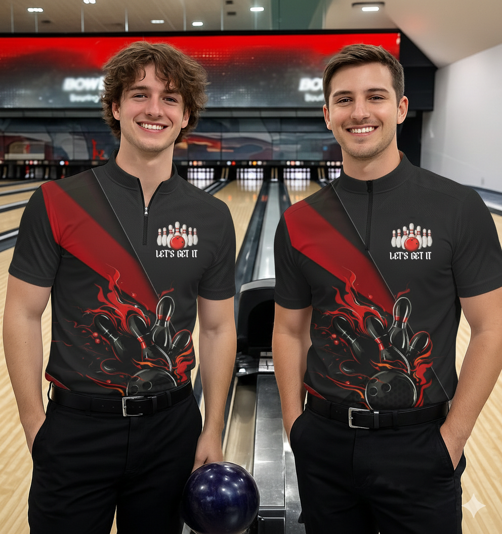 Black And Red Custom Name Bowling Tournament Jerseys And, Bowling Team Shirts