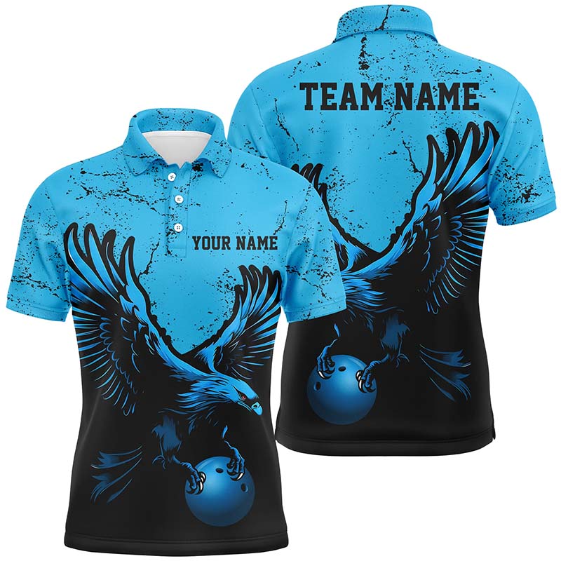 Custom Blue Eagle Bowling Polo Shirts Grunge Vintage Bowling Team Jerseys Bowlers Outfits