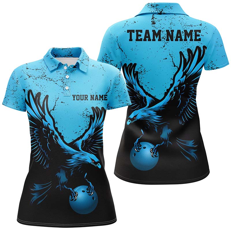 Custom Blue Eagle Bowling Polo Shirts Grunge Vintage Bowling Team Jerseys Outfits