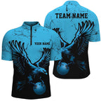 Custom Blue Eagle Bowling Quarter Zip Shirts Grunge Vintage Bowling Team Jerseys Outfits