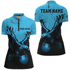 Custom Blue Eagle Bowling Quarter Zip Shirts Grunge Vintage Bowling Team Jerseys