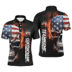 Flame Skull American Flag Custom Team Bowling Shirts, Patriotic Bowling Shirt Jerseys