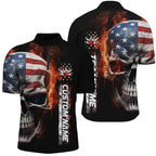 Flame Skull American Flag Custom Team Bowling Shirts, Patriotic Bowling Shirt Jerseys