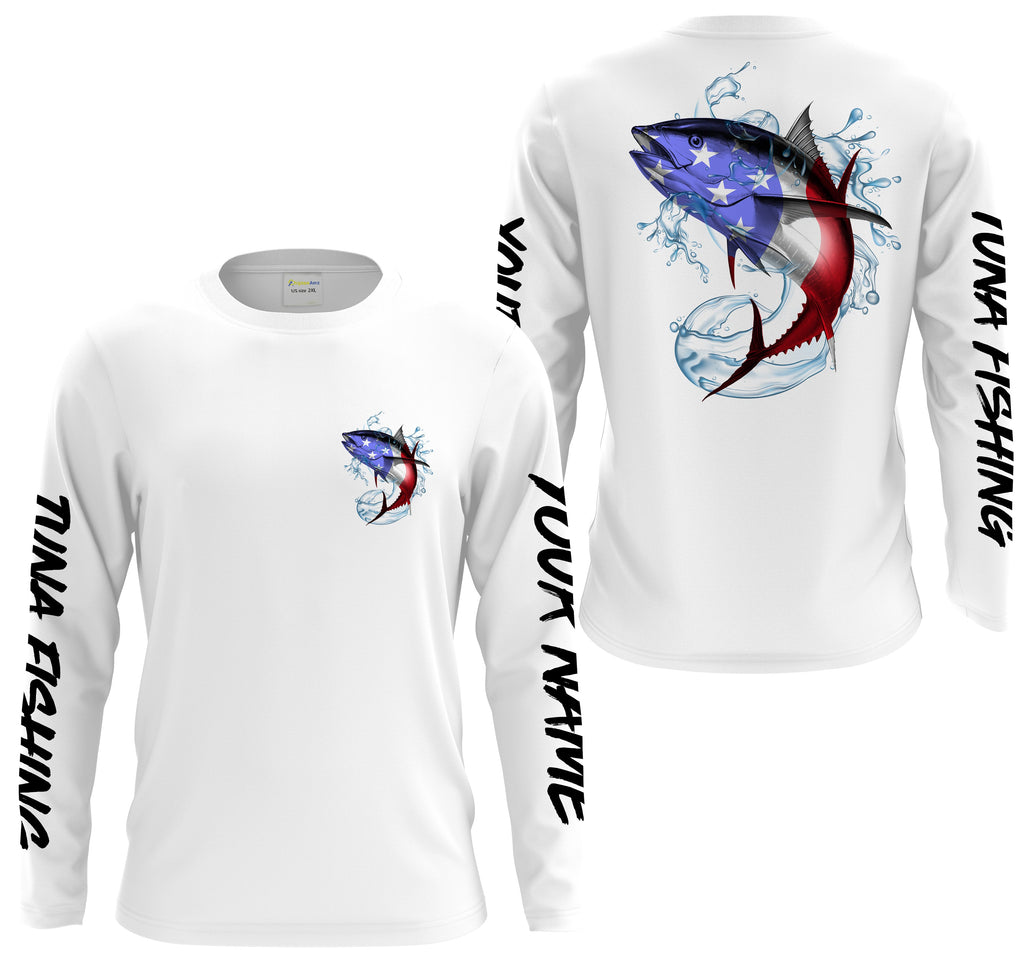 Tuna Fishing American Flag Custom performance Long Sleeve Fishing Shirts, Patriotic Fishing gifts