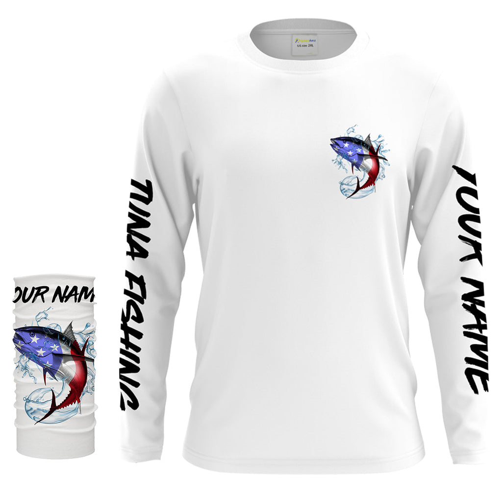 Tuna Fishing American Flag Custom performance Long Sleeve Fishing Shirts, Patriotic Fishing gifts