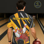 Custom Funny Turkey And Team Bowling Shirts, Yellow Thanksgiving Bowling Fall Outfits