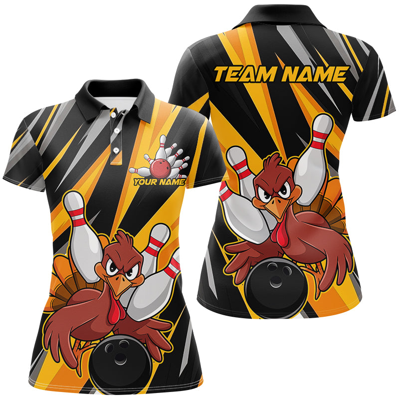 Custom Turkey Bowling Shirts, Yellow Thanksgiving Bowling Shirt Team Fall Outfits