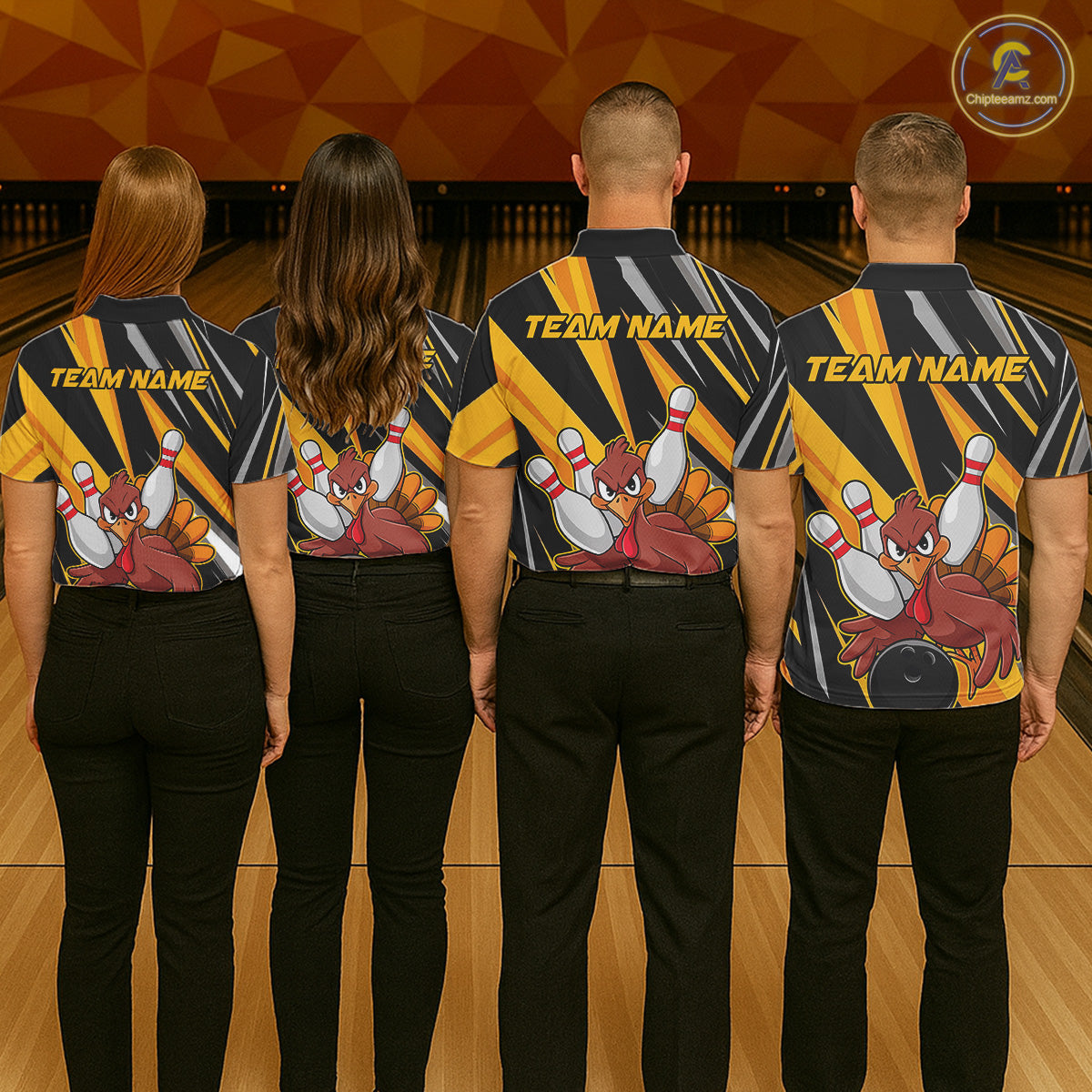 Custom Funny Turkey Bowling Shirts, Yellow Thanksgiving Bowling Shirt Team Fall Outfits