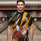 Custom Funny Turkey Bowling Shirts, Yellow Thanksgiving Bowling Shirt Team Fall Outfits