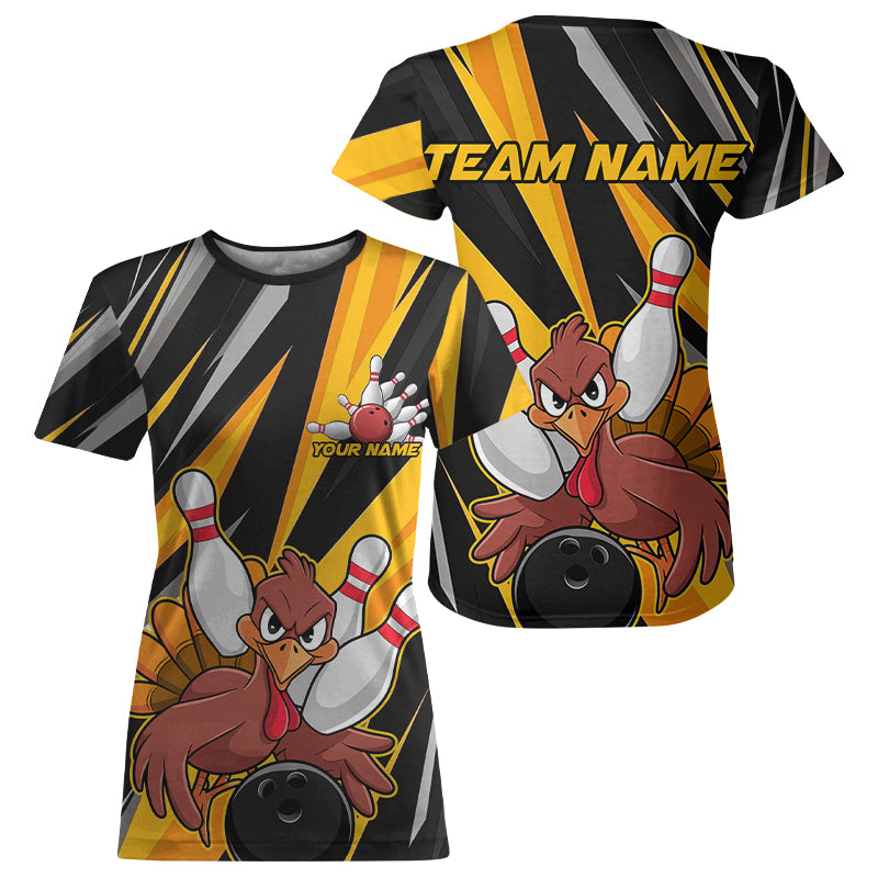 Custom Funny Turkey Team Bowling, Yellow Thanksgiving Bowling Fall Outfits