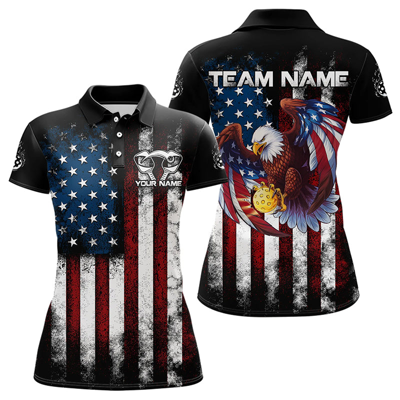 Custom Vintage US Flag Patriotic Pickleball Polo Shirts, Eagle Pickleball Shirt