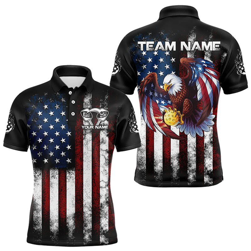Custom Vintage American Flag Patriotic Pickleball Polo Shirts, Eagle Pickleball Shirt