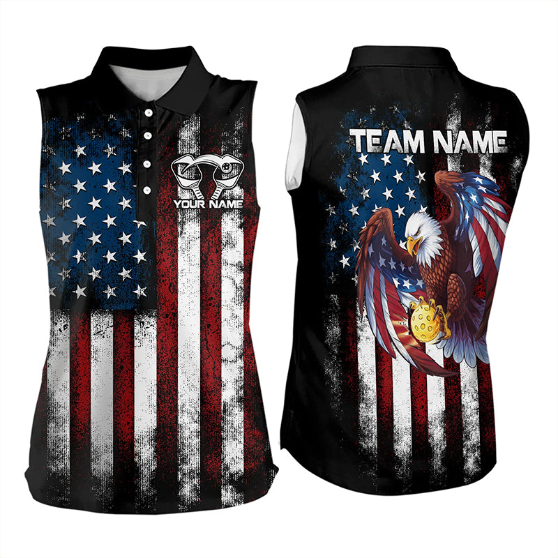 Custom Eagle US Flag Patriotic Pickleball 's Sleeveless Polo Shirts