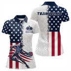 Custom American Flag Pickleball Polo Shirts, Patriotic Pickleball League Shirt