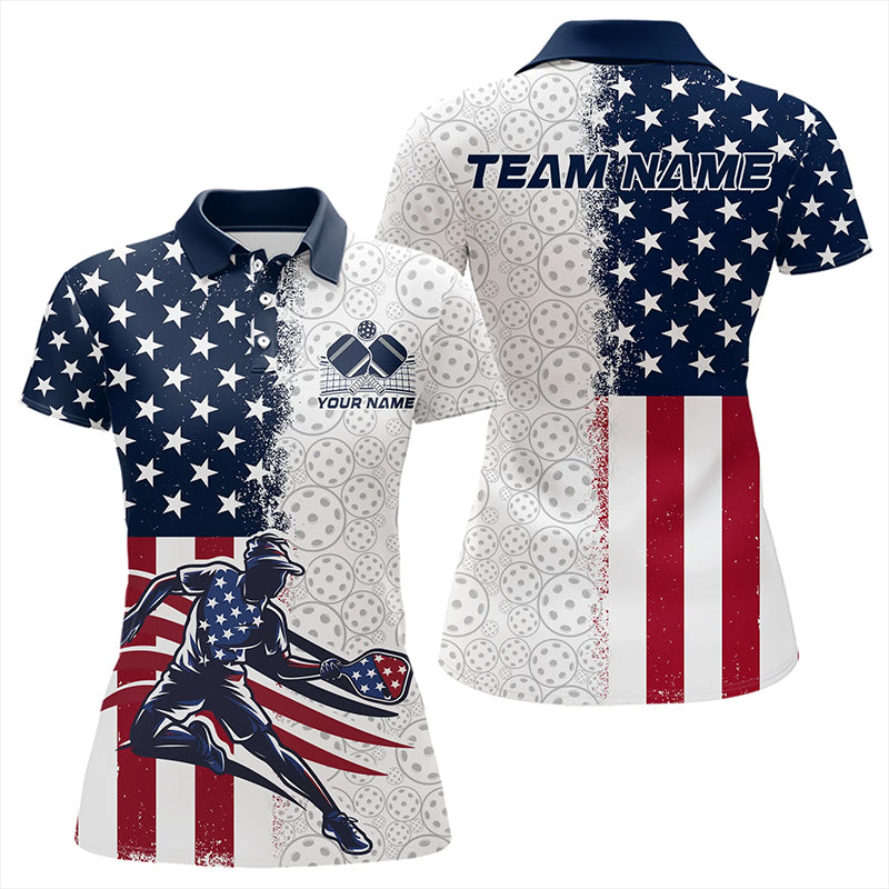Custom American Flag Pickleball Polo Shirts, Patriotic Pickleball League Shirt