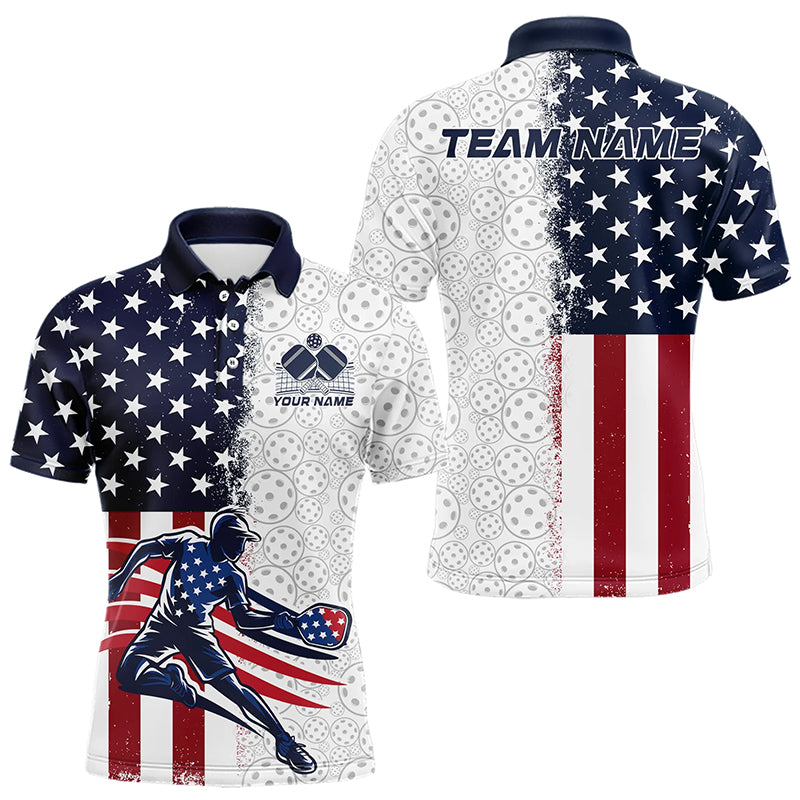 Custom American Flag Pickleball Polo Shirts, Patriotic Pickleball League Shirt