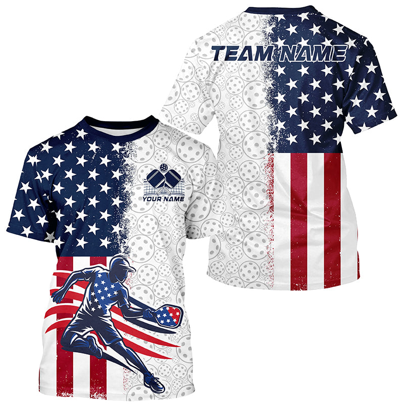 Custom American Flag Pickleball T-Shirts, Patriotic Pickleball League Shirt