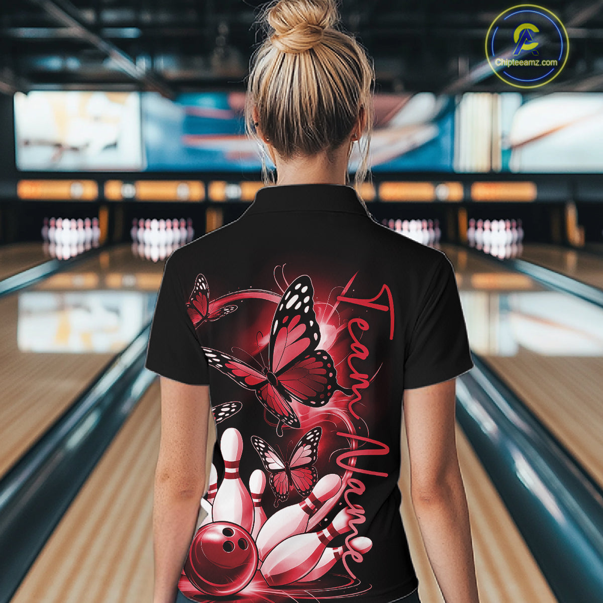 Custom Red Butterfly Bowling Quarter-Zip Shirts With Team Name, Bowling Uniform