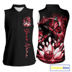 Custom Red Butterfly Bowling Sleeveless Polo Shirts With Team Name, Bowling Uniform
