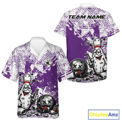 Purple Custom Funny Drunk Bowling Ball And Pin Bowling Beer And Hawaiian Shirt, Bowler Jersey