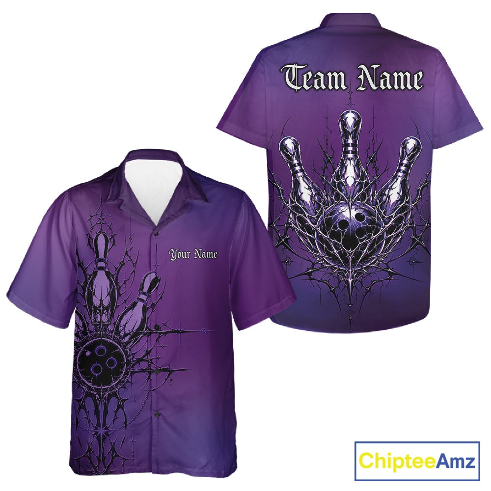 Custom Purple Y2K Gothic Cross Bowling And Hawaiian Shirt, Faith Bowling Jerseys