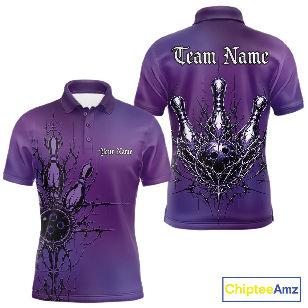 Custom Purple Y2K Gothic Cross Bowling Polo Shirt, Faith Bowling Jerseys