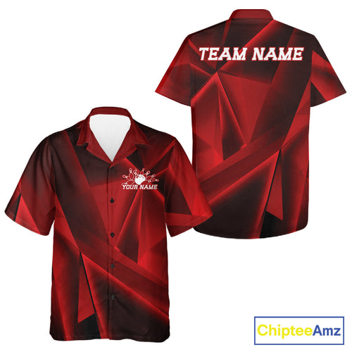 Custom Red Fragmental Pattern Background And Bowling Team Hawaiian Shirt, Bowling Jerseys