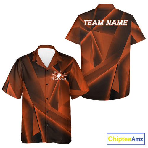 Custom Orange Fragmental Pattern Background And Bowling Team Hawaiian Shirt, Bowling Jerseys