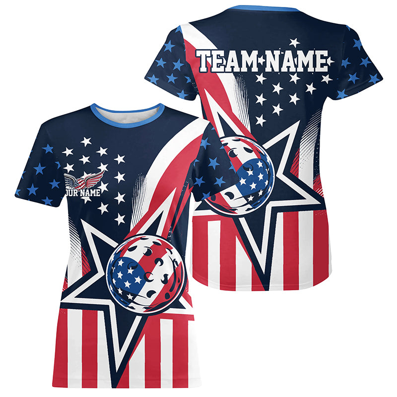 Custom US Star Pickleball T-Shirts, America Flag Patriotic Pickleball Team Jerseys
