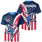 Custom US Star Pickleball T-Shirts, America Flag Patriotic Pickleball Team Jerseys