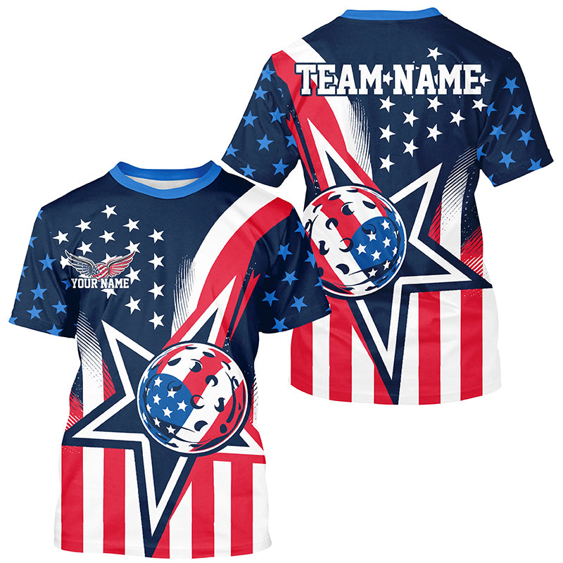 Custom US Star Pickleball T-Shirts, America Flag Patriotic Pickleball Team Jerseys