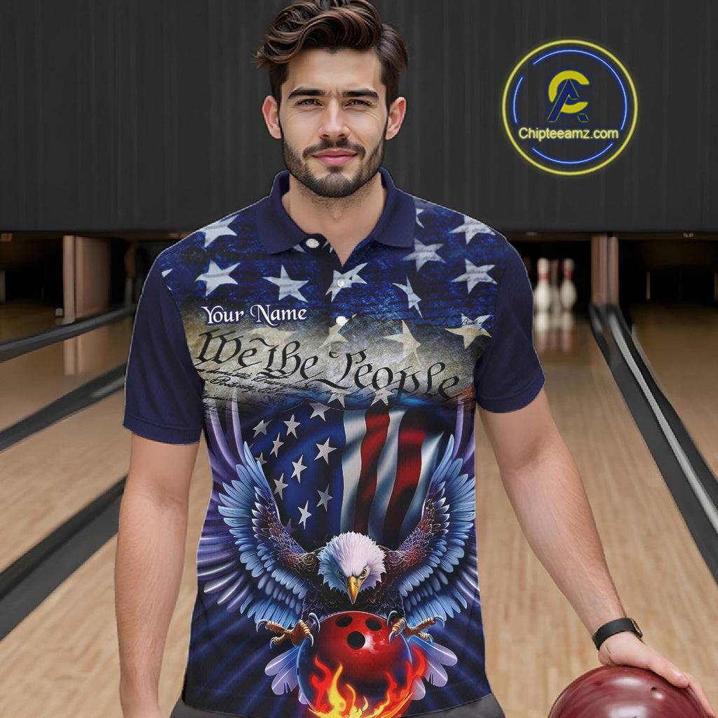 Customized Eagle Bowling Shirt Patriotic Polo Bowling Jersey US Bowling