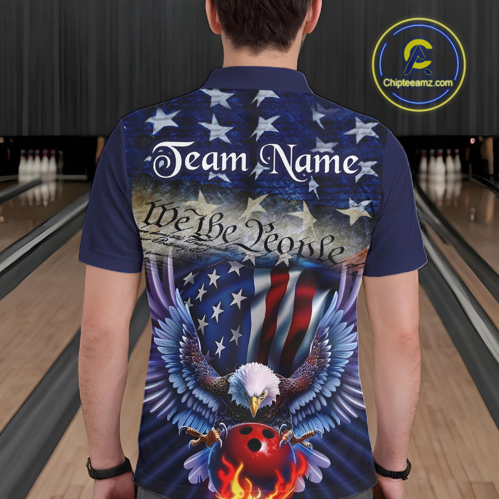 Customized Eagle Bowling Shirt Patriotic Polo Bowling Jersey US Bowling