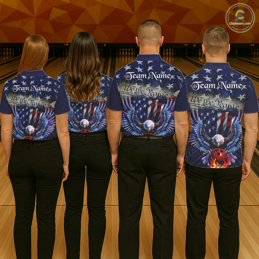 Customized Eagle Bowling Shirt Patriotic Polo Bowling Jersey US Bowling